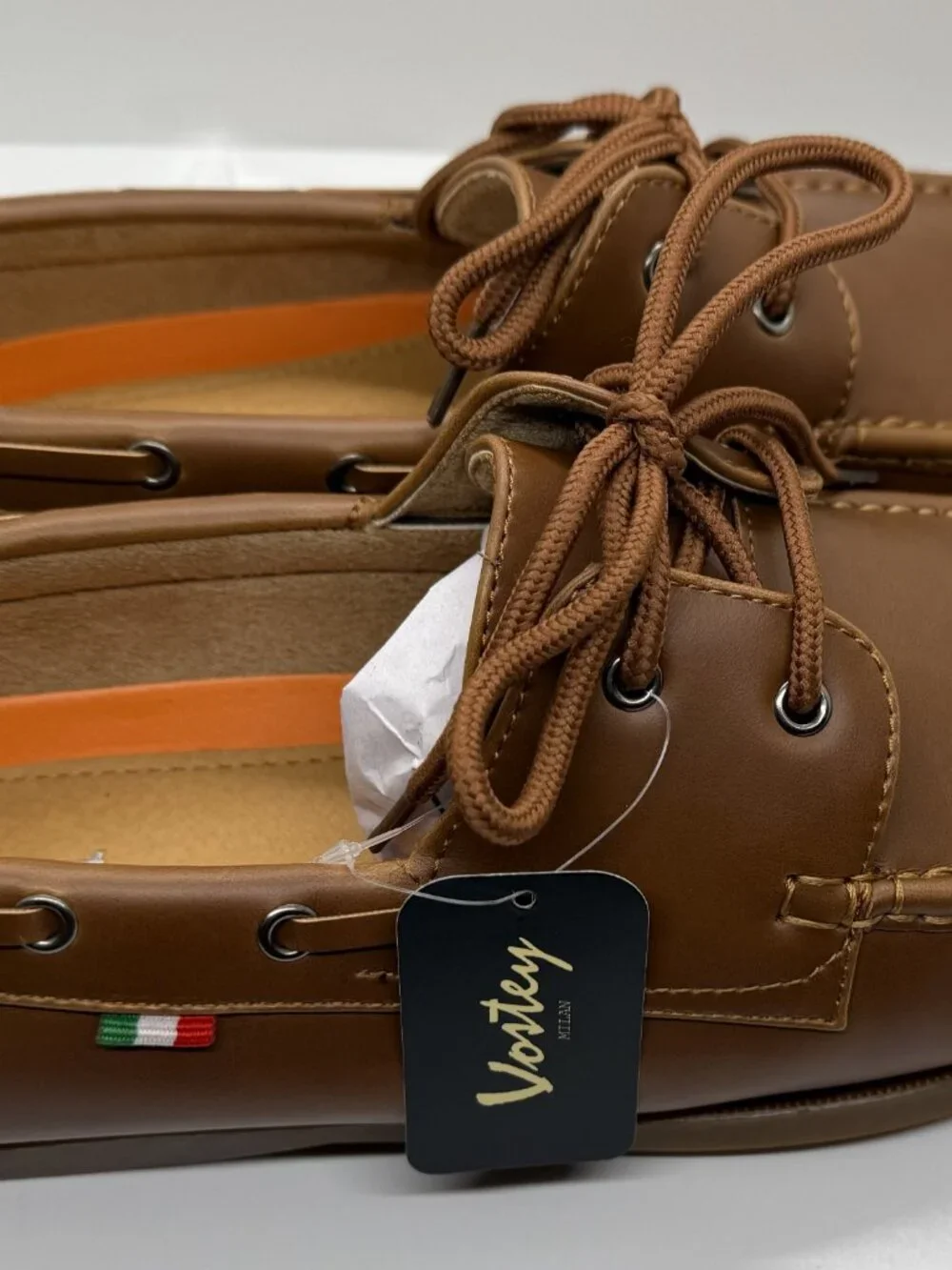 NWT w Box Vostey Mens Moccasin BMY822 Brown Size 11.5 Boat Shoes Lace Up Slip On